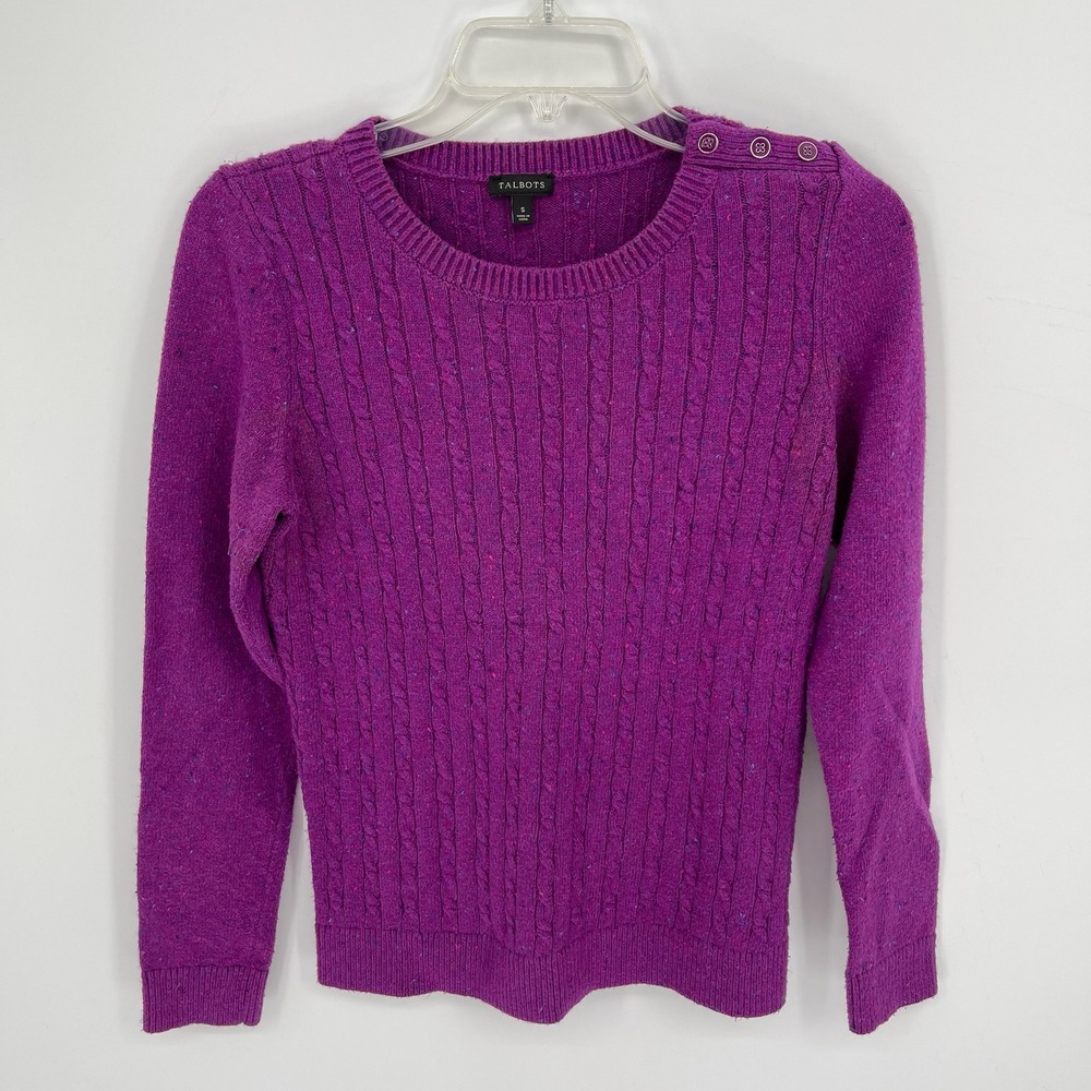Talbots Women's Purple‎ Cable Knit Shoulder Button Pullover Sweater Size Small